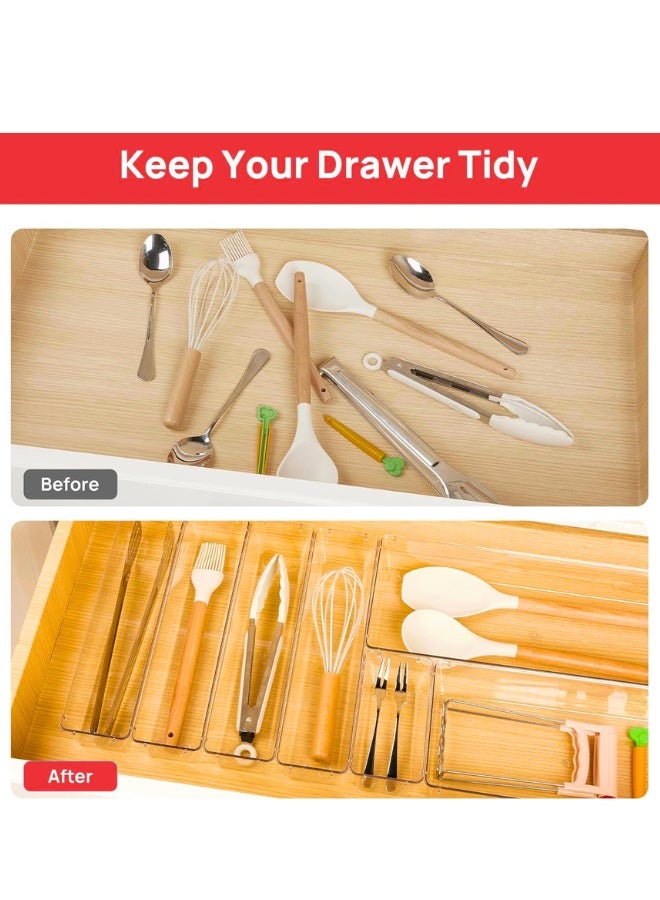 Chase Up 7 PCS Kitchen Drawer Organizer, 4 Size Clear Plastic Utensil Organizer Tray, Silverware Flatware Organizer for Drawer, Storage Bins for Makeup, Bathroom - Image 4