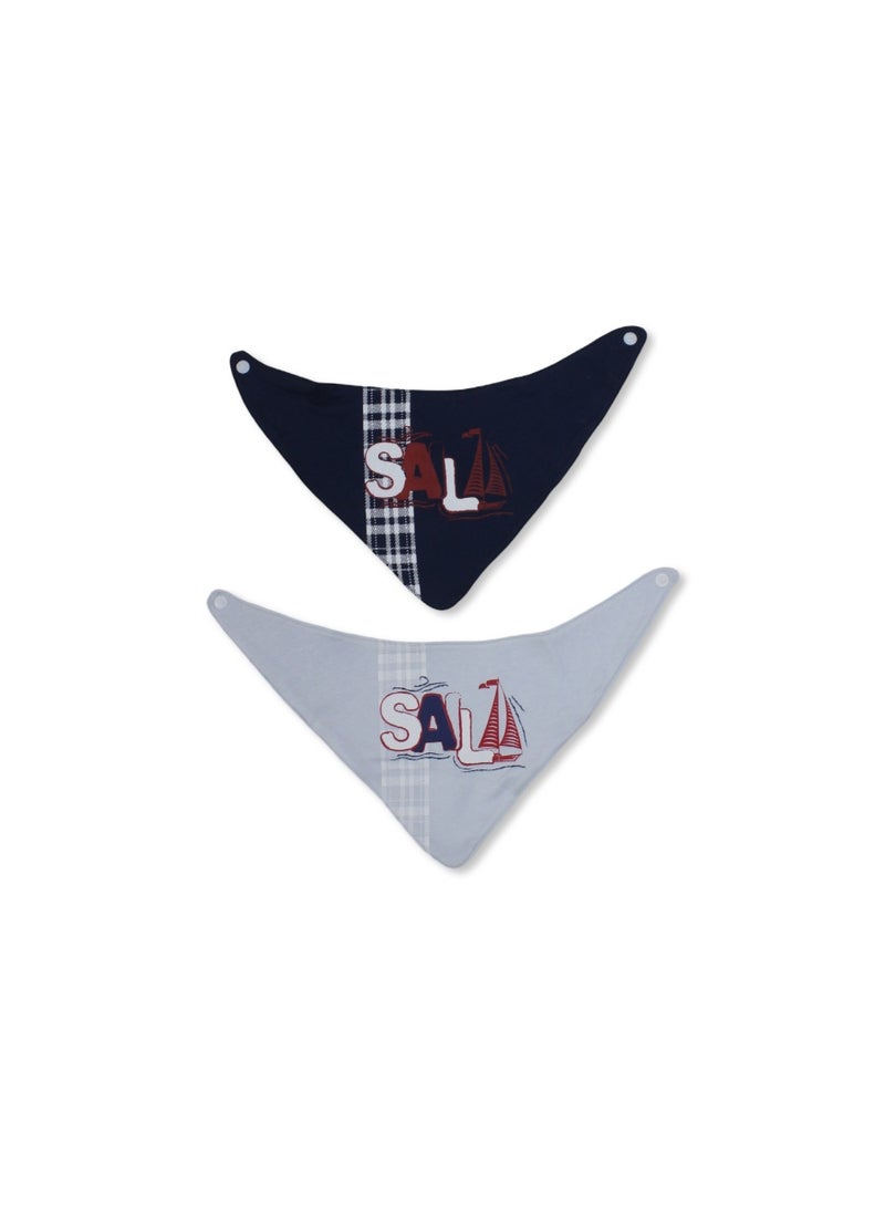 Junior Cotton Bib – Navy & Baby Blue with "Sal" Print (2Pcs) - Image 1