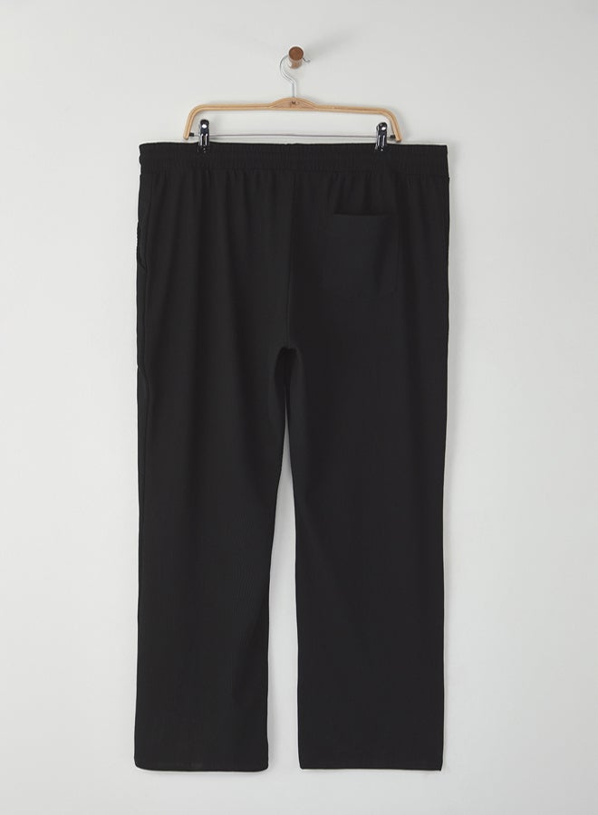 trendyol Large Size Black Wide Leg Textured WrinkleFree Hidden Cord Sweatpants - Image 4