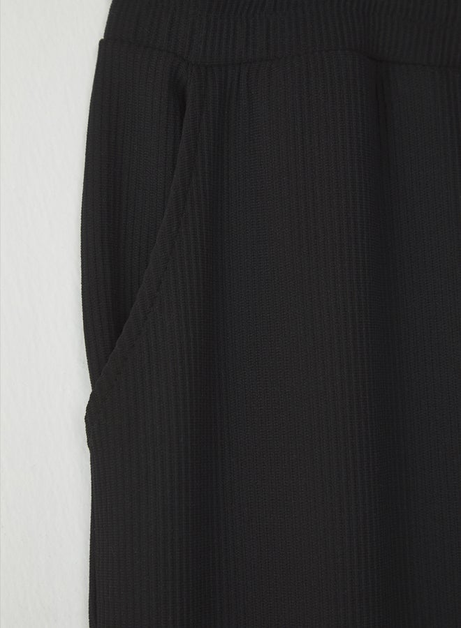 trendyol Large Size Black Wide Leg Textured WrinkleFree Hidden Cord Sweatpants - Image 3