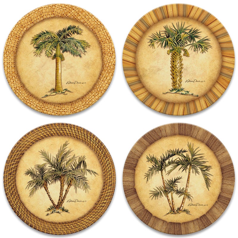 CoasterStone Absorbent Stone Drink Coasters Palm Tree Assortment Neutral Palette Set of Four Absorbent Coasters for Drink
