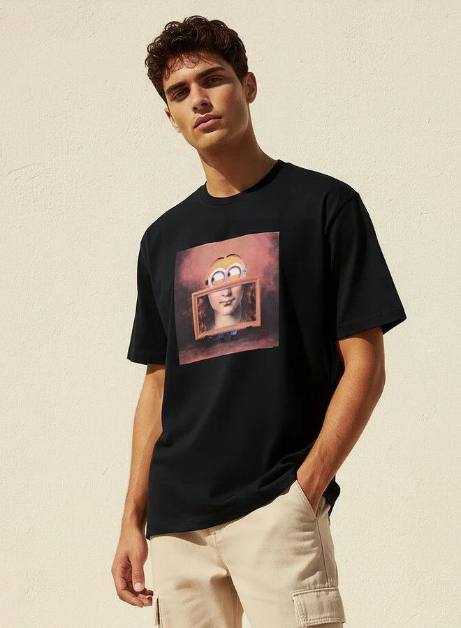 اس بي كاركترز Men Regular Fit Crew Neck Short Sleeves Minions Print T shirt