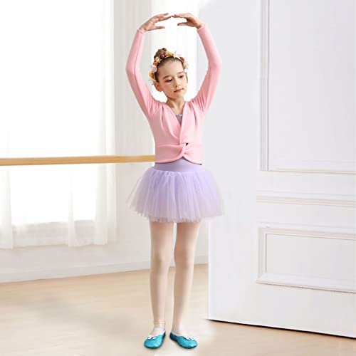 DANSHOW Girls Ballet Wrap Tops Kids Long Sleeve Dance Sweater,Velvet Inner(824-140-08) Pink - Image 4