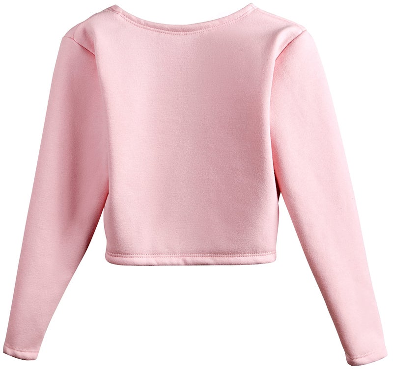 DANSHOW Girls Ballet Wrap Tops Kids Long Sleeve Dance Sweater,Velvet Inner(824-140-08) Pink - Image 2