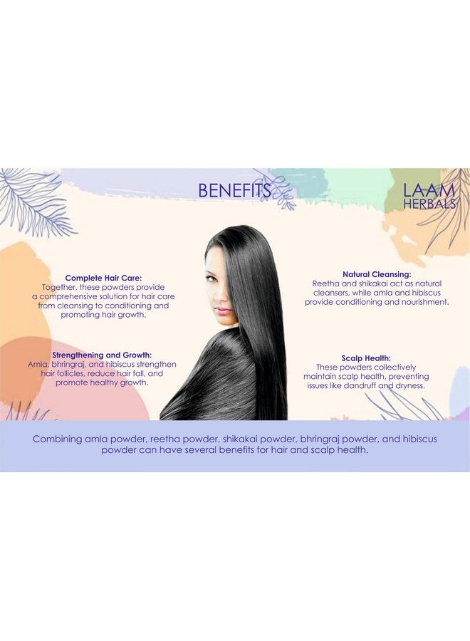Laam Amla, Reetha, Shikakai, Bhringraj & Hibiscus Powder | Results In One Wash | Long, Strong & Black Hair Naturally (5X100 G) - Image 2