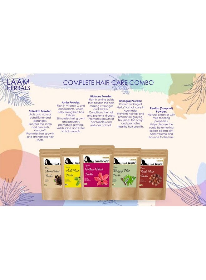 Laam Amla, Reetha, Shikakai, Bhringraj & Hibiscus Powder | Results In One Wash | Long, Strong & Black Hair Naturally (5X100 G) - Image 4