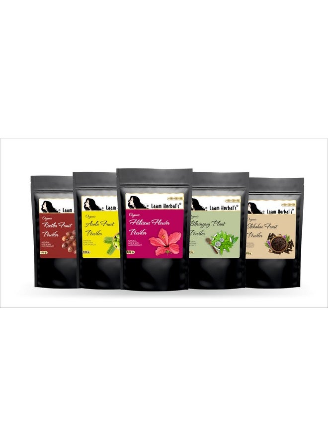 Laam Amla, Reetha, Shikakai, Bhringraj & Hibiscus Powder | Results In One Wash | Long, Strong & Black Hair Naturally (5X100 G) - Image 1