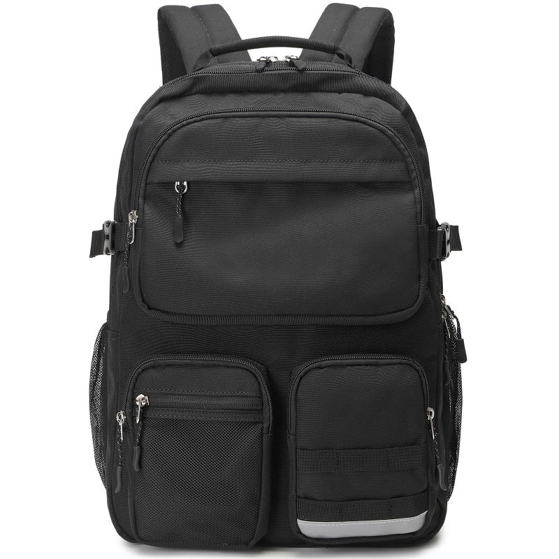 Lohol Water Resistant Backpack with Multifunctional Pockets for Teens, Durable Bookbag fits 15.6 inch Laptop for School Travel College, 25L (Black) - Image 1