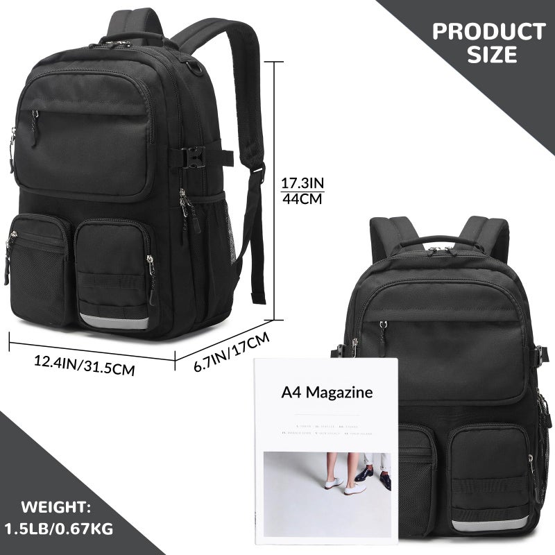 Lohol Water Resistant Backpack with Multifunctional Pockets for Teens, Durable Bookbag fits 15.6 inch Laptop for School Travel College, 25L (Black) - Image 3