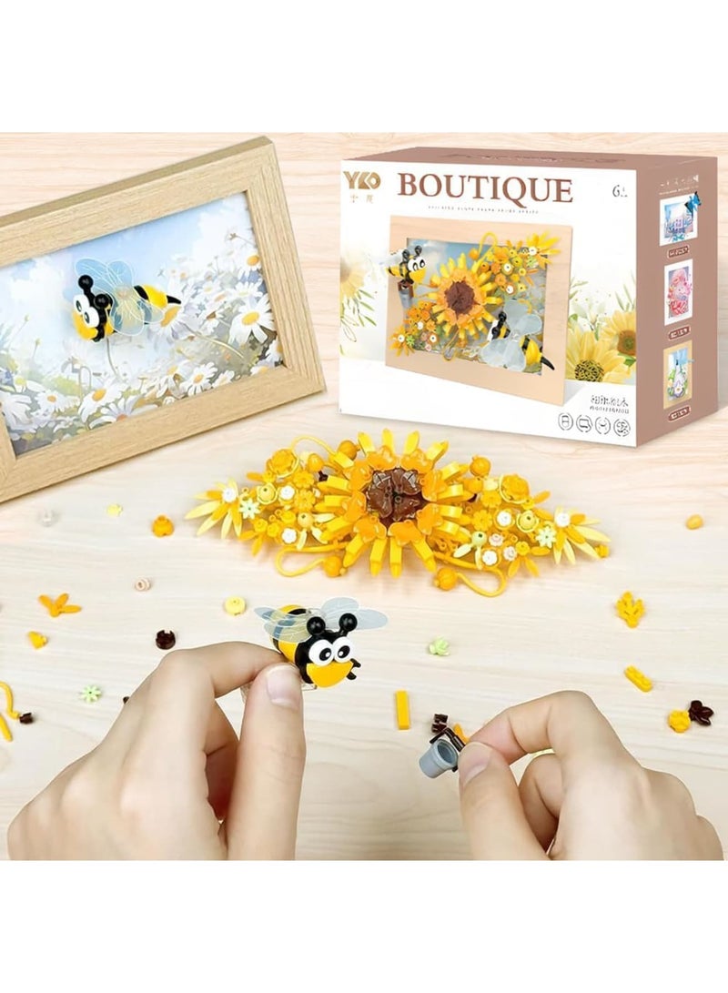 SYOSI Bee Flower Micro Mini Building Set, 322PCS Flower and Insect Building Blocks with Picture Frame, Creative Botanical Construction Kit for Kids and Adults, DIY Sunflower Frame Decoration Gift - Image 4