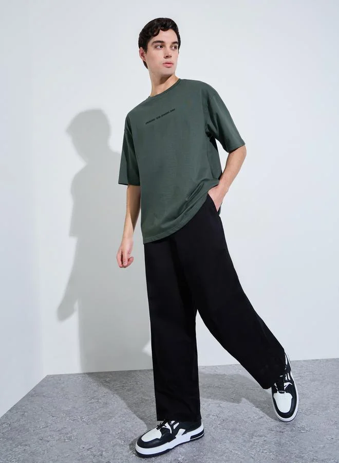 ستايلي Dark Grey Acid Wash Graphic Print Oversized T-Shirt