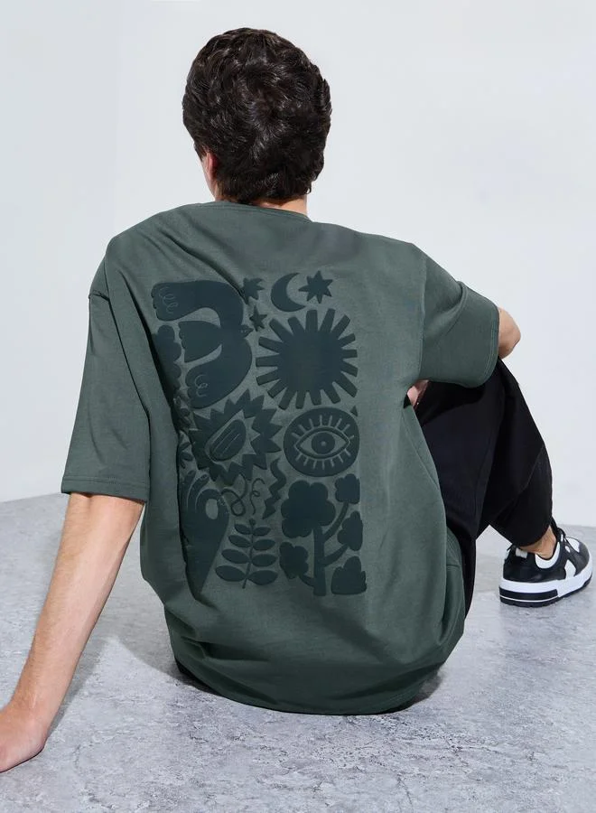 ستايلي Dark Grey Acid Wash Graphic Print Oversized T-Shirt