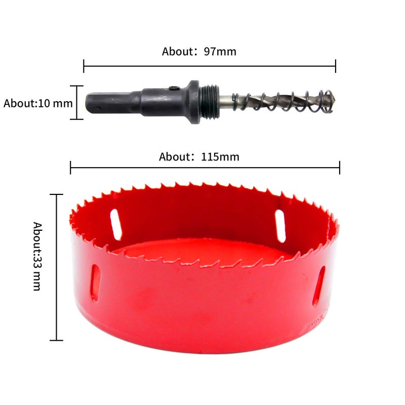 Laiwei Hole Saw Drill Bit HSS Hole Cutter with Arbor for Wood,PVC Board and Plasterboard(4-1/2"(115mm Hole Saw)) - Image 2