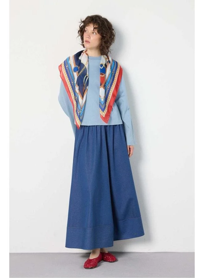mina aise Crop Wide Sleeve Oversize Basic T-shirt Blue.