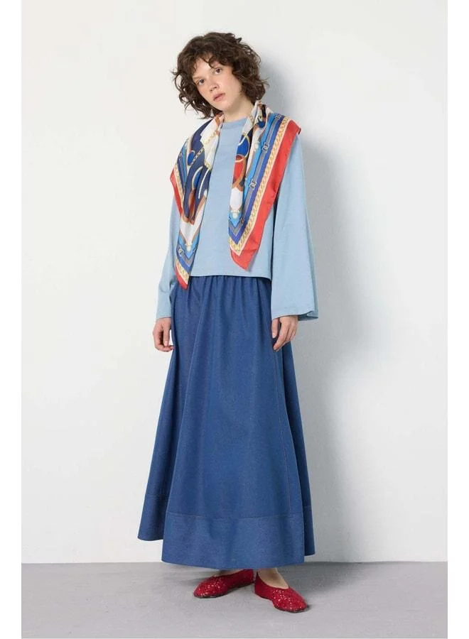 mina aise Crop Wide Sleeve Oversize Basic T-shirt Blue.