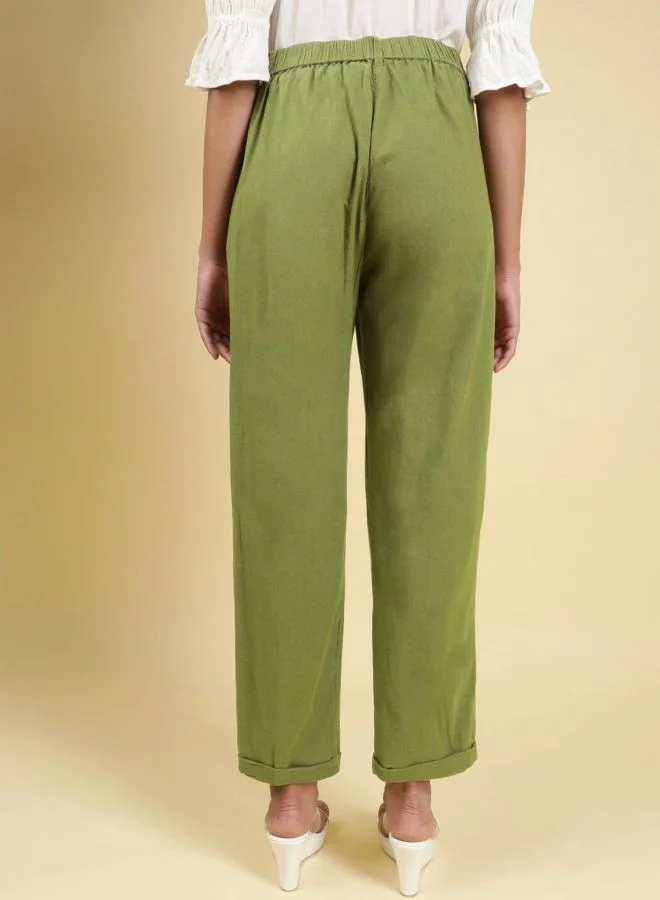 Freehand  Women Regular Fit Solid Mid Rise Pleated Pant  | Best Price UAE