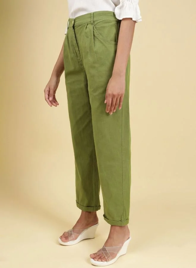 Freehand  Women Regular Fit Solid Mid Rise Pleated Pant  | Best Price UAE