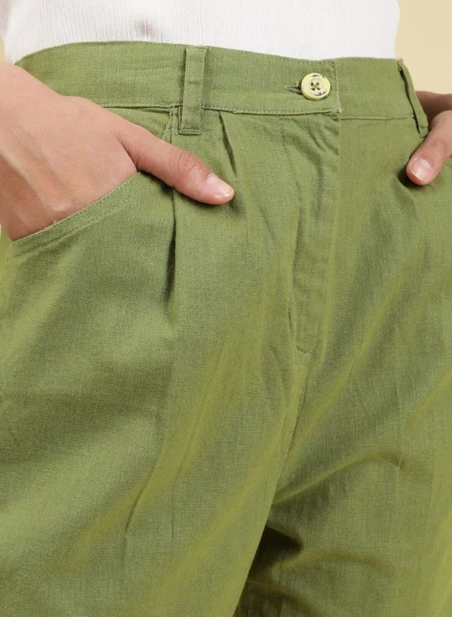 Freehand  Women Regular Fit Solid Mid Rise Pleated Pant  | Best Price UAE