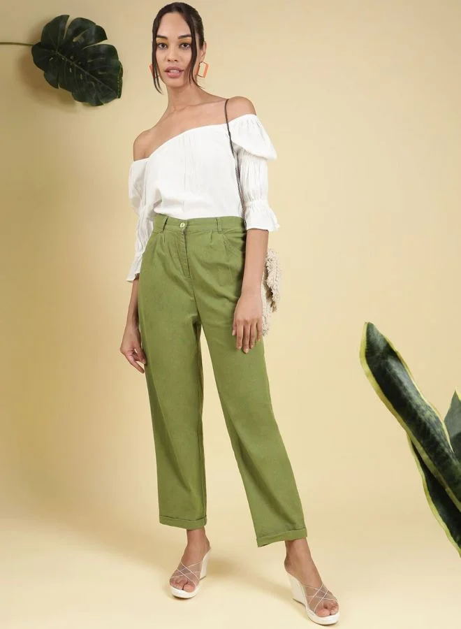 Freehand  Women Regular Fit Solid Mid Rise Pleated Pant  | Best Price UAE