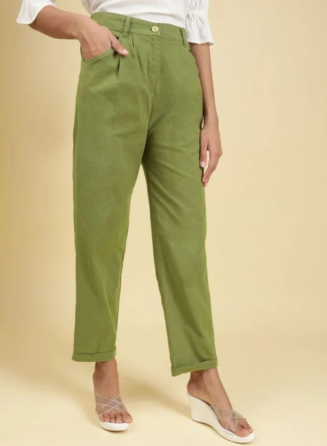 Freehand  Women Regular Fit Solid Mid Rise Pleated Pant  | Best Price UAE