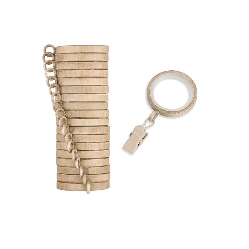 MODE Cambria Designer Series  Premium Easy Glide 18 Count Small Curtain Rings  Metal with Nylon Inserts and Clips  1 inch Inner Diameter  use for rods 58 or Smaller  Weathered Oak