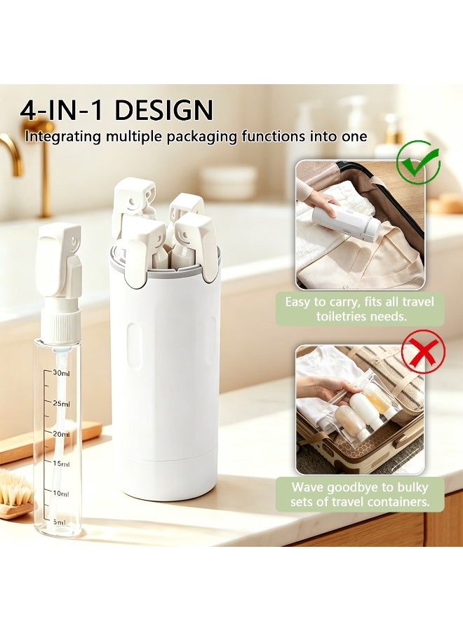 Nailuck 4-in-1 Portable Refillable Travel Bottles, 4×40ml (160ml Total) Leakproof Reusable Cosmetic Containers, White for Travel Fitness Camping - Image 2