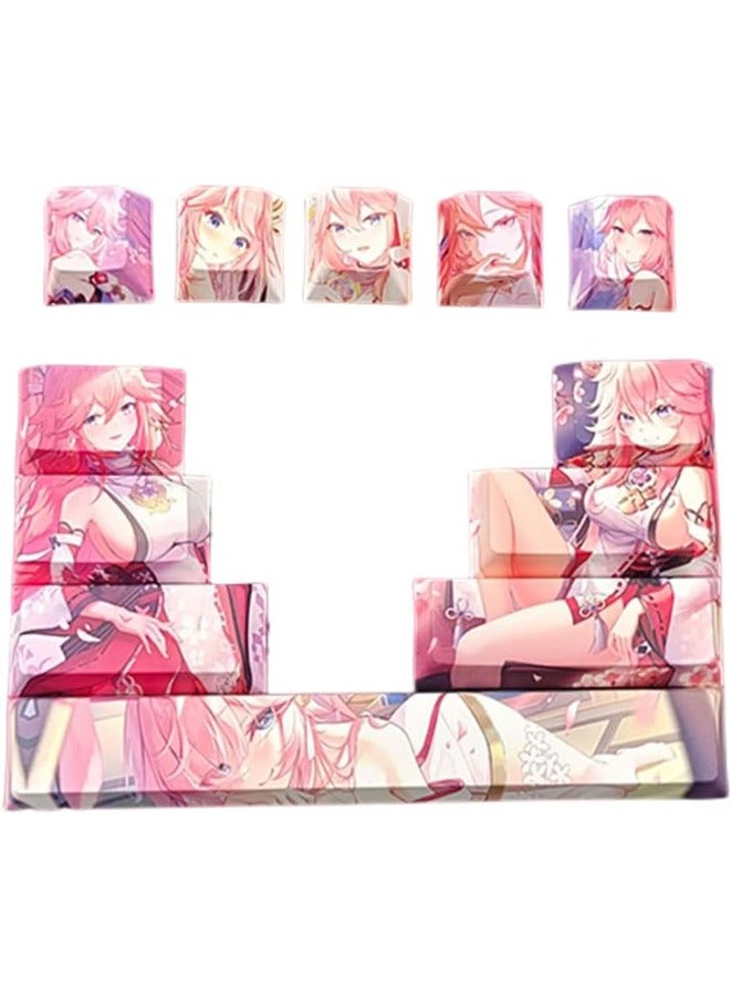 12 keycap Set, 5-Side Dye-Sublimation PBT Keycaps, Cherry Profile Custom Keycaps for DIY Cherry MX Mechanical Gaming Keyboards, Genshin Impact Yae Miko - Image 1