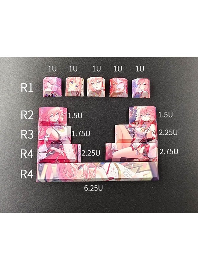 12 keycap Set, 5-Side Dye-Sublimation PBT Keycaps, Cherry Profile Custom Keycaps for DIY Cherry MX Mechanical Gaming Keyboards, Genshin Impact Yae Miko - Image 2