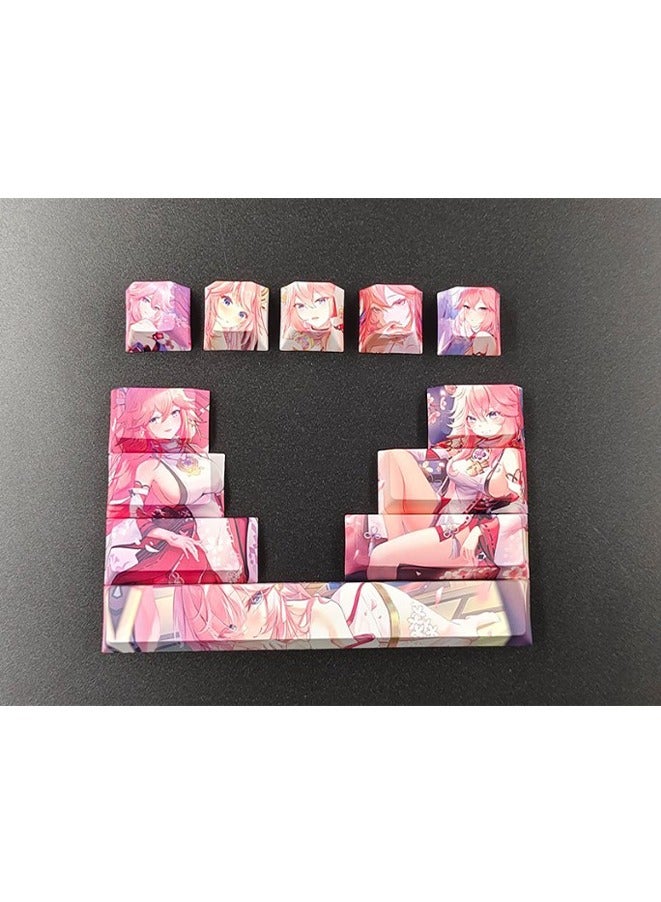 12 keycap Set, 5-Side Dye-Sublimation PBT Keycaps, Cherry Profile Custom Keycaps for DIY Cherry MX Mechanical Gaming Keyboards, Genshin Impact Yae Miko - Image 3