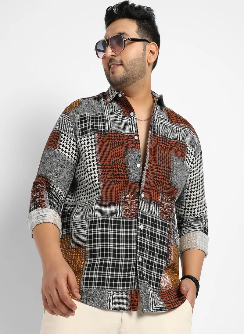 Instafab Plus Men's Brown Herringbone Block Shirt