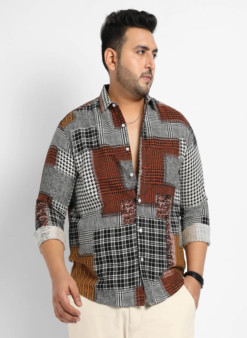 Instafab Plus Men's Brown Herringbone Block Shirt