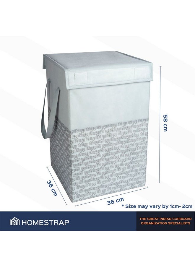 هومستراب سلة غسيل قابلة للطي سعة 75 لترًا من Homestrap | حقيبة غسيل مطبوعة مع مقبض أمامي بغطاء | منظم ألعاب غير منسوج | سلة غسيل من القماش (رمادي) (بولي بروبيلين)  - Image 2