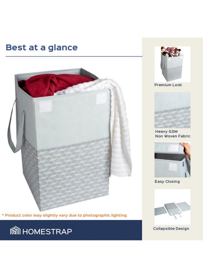هومستراب سلة غسيل قابلة للطي سعة 75 لترًا من Homestrap | حقيبة غسيل مطبوعة مع مقبض أمامي بغطاء | منظم ألعاب غير منسوج | سلة غسيل من القماش (رمادي) (بولي بروبيلين)  - Image 3