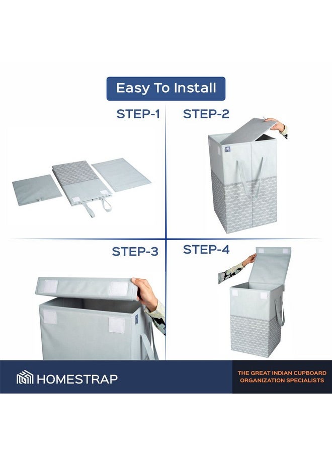 هومستراب سلة غسيل قابلة للطي سعة 75 لترًا من Homestrap | حقيبة غسيل مطبوعة مع مقبض أمامي بغطاء | منظم ألعاب غير منسوج | سلة غسيل من القماش (رمادي) (بولي بروبيلين)  - Image 5
