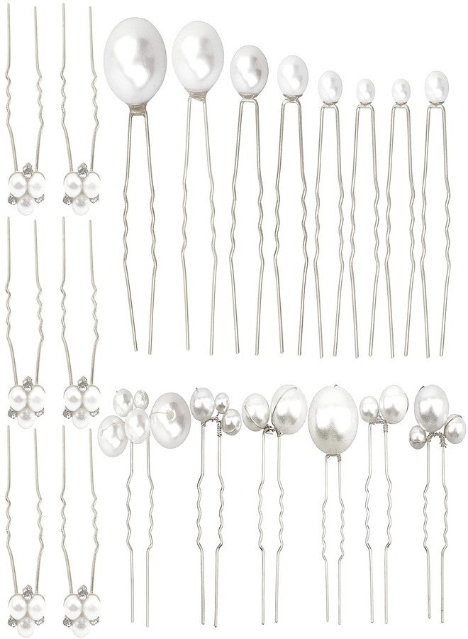 Messen 30 Pieces Wedding Pearl Hair Pins for Brides Bridal, Elegant Pearl Rhinestones Hair Pins Updos Hair Piece Hair Accessories for Brides Bridesmaid Women (Silver) - Image 1