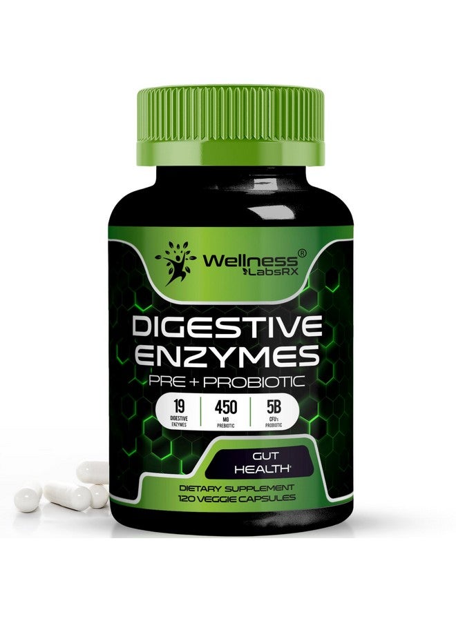 WELLNESS LABSRX Digestive Enzymes with Probiotics and Prebiotics, 450mg, 5 Billion CFUs - Pure Super Digestion Capsules - Digestive Enzymes for Women & Men Support Digestion & Gut Health - 120 Count - Image 1