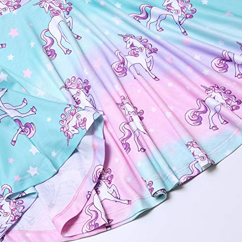 QPANCY Little Girls Rainbow Unicorn Dresses Short Sleeve Summer Casual Swing Dress Blue,Size 6 7 - Image 5
