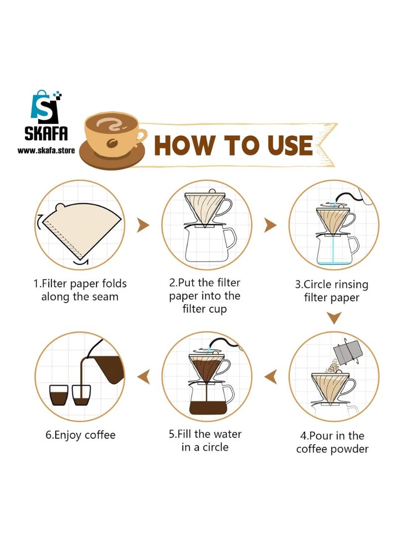 SKAFA Coffee Filters 200 Pcs | V60 Cone Paper Filter | Natural Disposable Coffee Filters | Compatible with V60 Dripper and No.1/2 Size Pour Over fit to all drippers. (White, 2-4 Cups) - Image 4