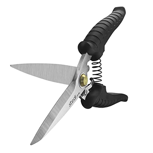 stedi 8.2-inch Multipurpose Heavy Duty Scissors, Extended & Reinforced Ultra Sharp Blades with Finely Serrated, High Carbon Stainless Steel Shears for Household Pruning, Office, Gardening, Black - Image 1