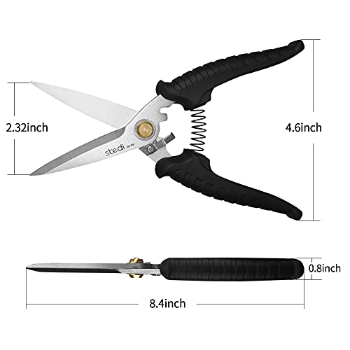 stedi 8.2-inch Multipurpose Heavy Duty Scissors, Extended & Reinforced Ultra Sharp Blades with Finely Serrated, High Carbon Stainless Steel Shears for Household Pruning, Office, Gardening, Black - Image 4