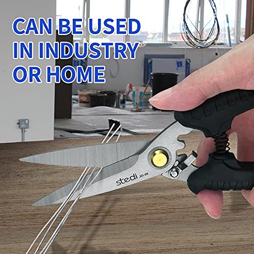 stedi 8.2-inch Multipurpose Heavy Duty Scissors, Extended & Reinforced Ultra Sharp Blades with Finely Serrated, High Carbon Stainless Steel Shears for Household Pruning, Office, Gardening, Black - Image 2