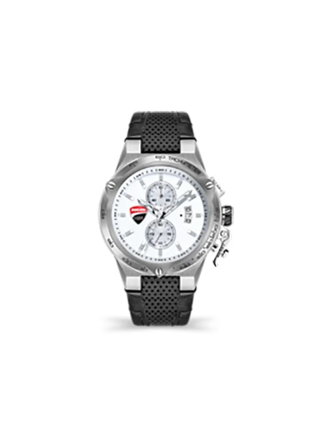 Ducati Corse Giro Uno White Dial Black Leather Strap Chronograph Watch for Men 45mm