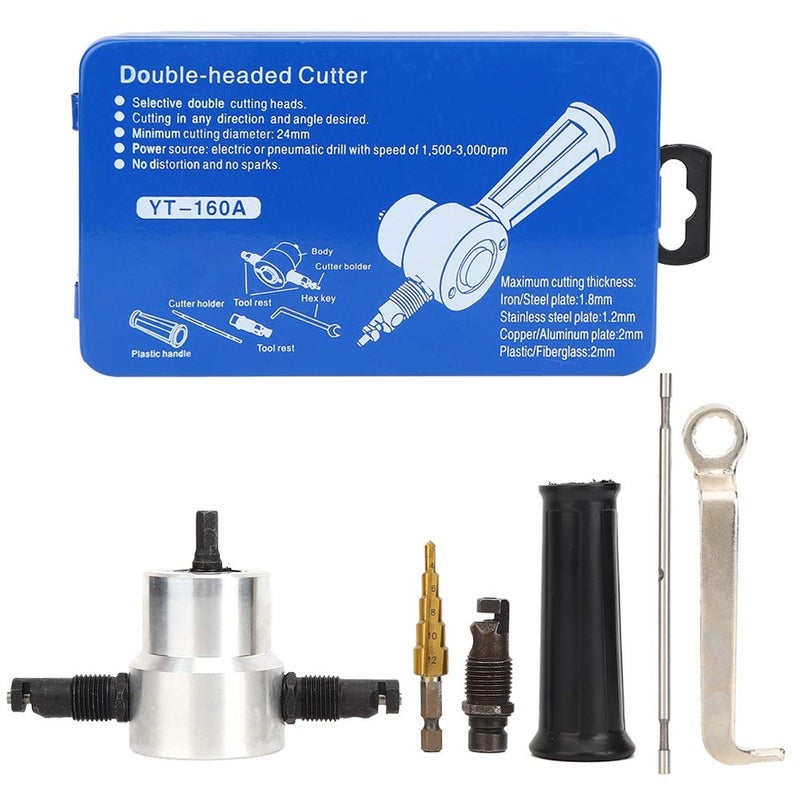 6pcs Double Head Metal Sheet Nibbler Cutter, Drill Attachment Kit for Thin Metal Cutting, 360° Adjustable with Spare Parts for Auto Repair and DIY Projects - Image 1