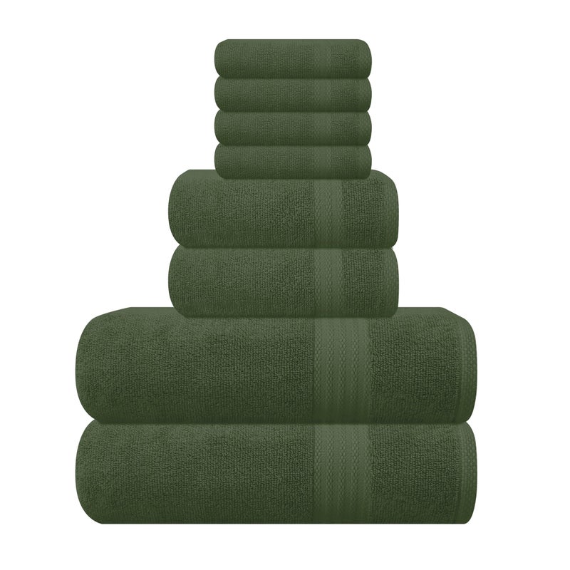 GLAMBURG Ultra Soft 8Piece Towel Set  100 Pure Ring spun Cotton Contains 2 Oversized Bath Towels 27x54 2 Hand Towels 16x28 4 Wash Cloths 13x13  Ideal for Everyday use Hotel  Spa  Olive Green