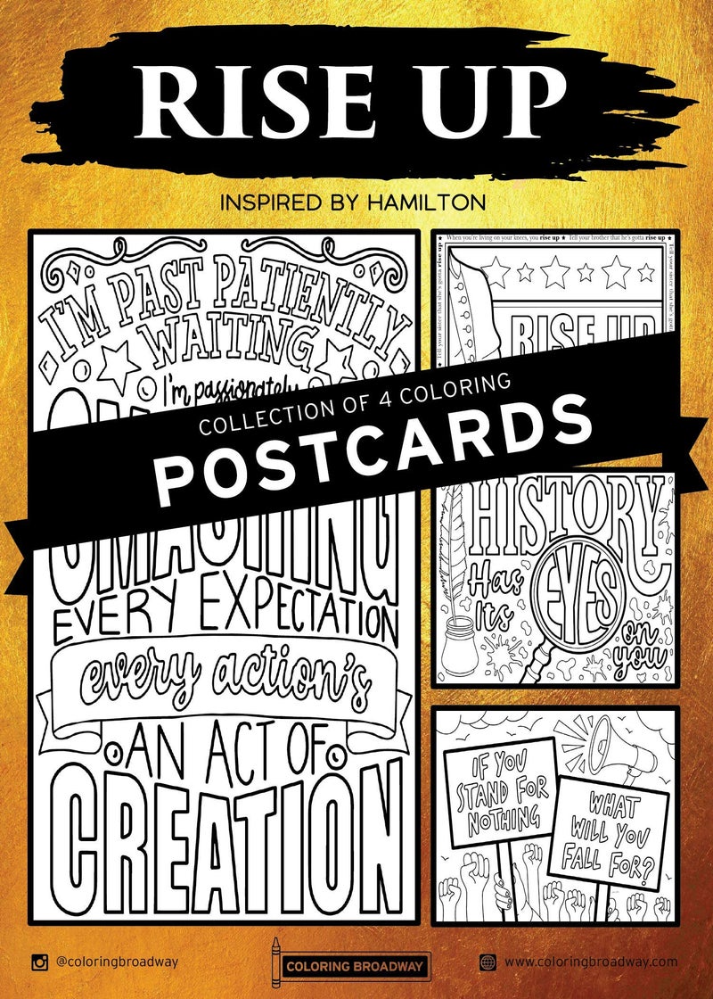 Coloring Broadway - Hamilton Musical Inspired Broadway Postcards (Set of 4), Rise Up, Hamilton Musical Merchandise, Printed on Matte Card Stock (5” x 7”), Ideal Gift for a Broadway Theater Lover - Image 1