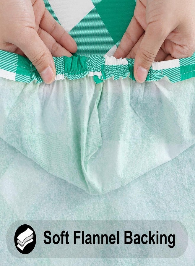 Smiry Rectangle Picnic Table Cloth, Elastic Waterproof Fitted Vinyl Tablecloths, Flannel Backed Buffalo Plaid Table Covers for Dining, Camping, Outdoor (White and Green, 30" x 72") - Image 5