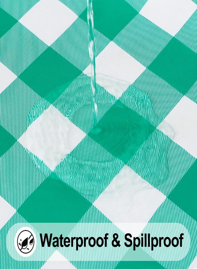 Smiry Rectangle Picnic Table Cloth, Elastic Waterproof Fitted Vinyl Tablecloths, Flannel Backed Buffalo Plaid Table Covers for Dining, Camping, Outdoor (White and Green, 30" x 72") - Image 3