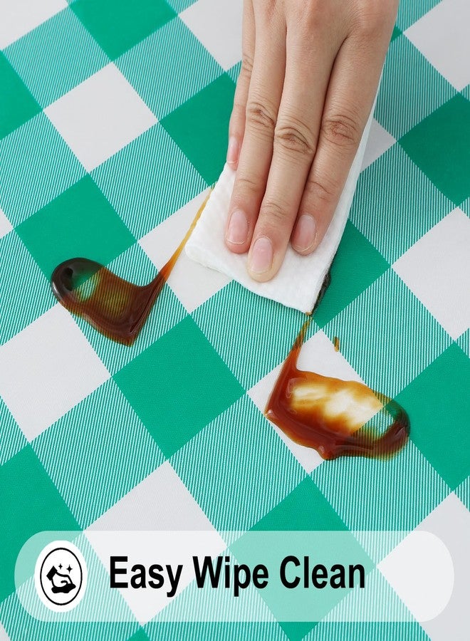 Smiry Rectangle Picnic Table Cloth, Elastic Waterproof Fitted Vinyl Tablecloths, Flannel Backed Buffalo Plaid Table Covers for Dining, Camping, Outdoor (White and Green, 30" x 72") - Image 4