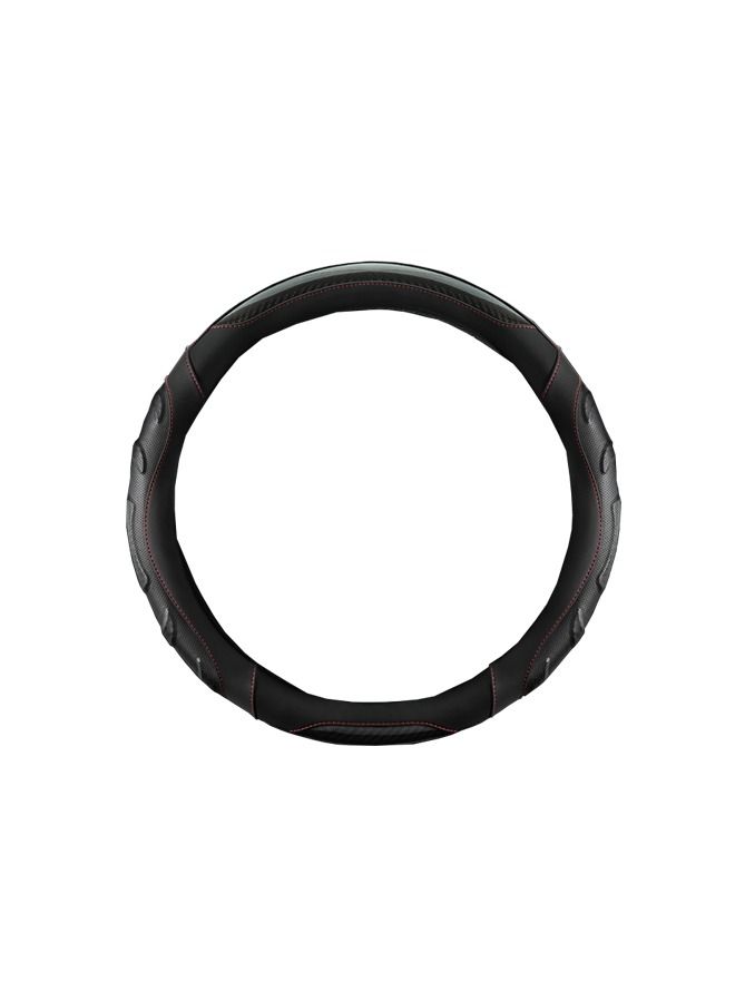 Generic Carbon Fiber Leather Steering Wheel Cover, Breathable Non-Slip Steering Wheel Cover, 15-Inch All-Season Steering Wheel Cover (Black with Red Line)  - Image 5