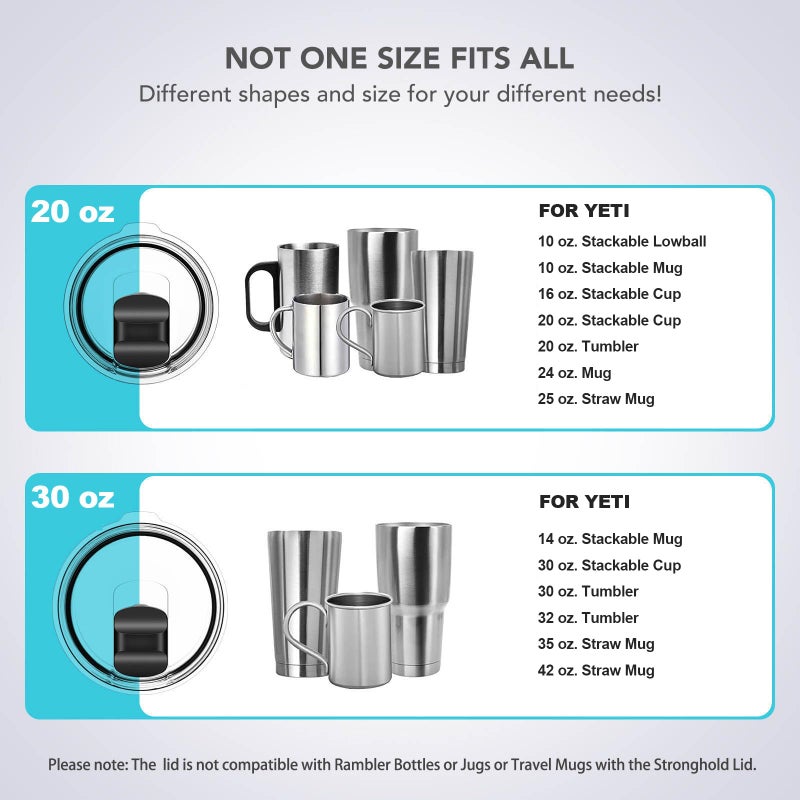 SOONSURE 20 oz Tumbler Lid, Replacement Lids Compatible for YETI 20 oz Tumbler, 10/24 oz Mug and 10 oz Lowball, Travel Spill Proof Cup Lids Covers with Magnetic Slider Switch, BPA Free - Image 3